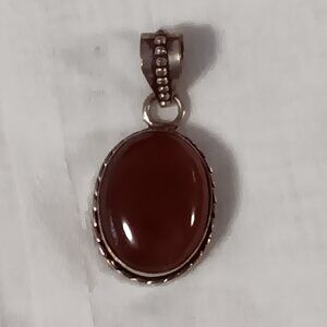 Handcrafted Red River Agate Silver Plate Pendant Cord Necklace